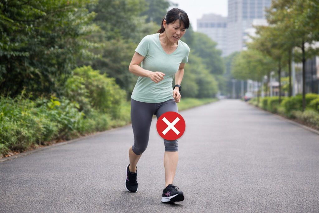 膝の痛みを感じている女性の姿