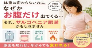 体重は変わらないのにお腹だけ出てくる40代女性のサルコペニア肥満を説明する図解