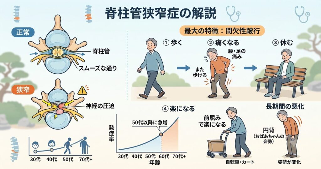 脊柱管狭窄症の解説イメージ図