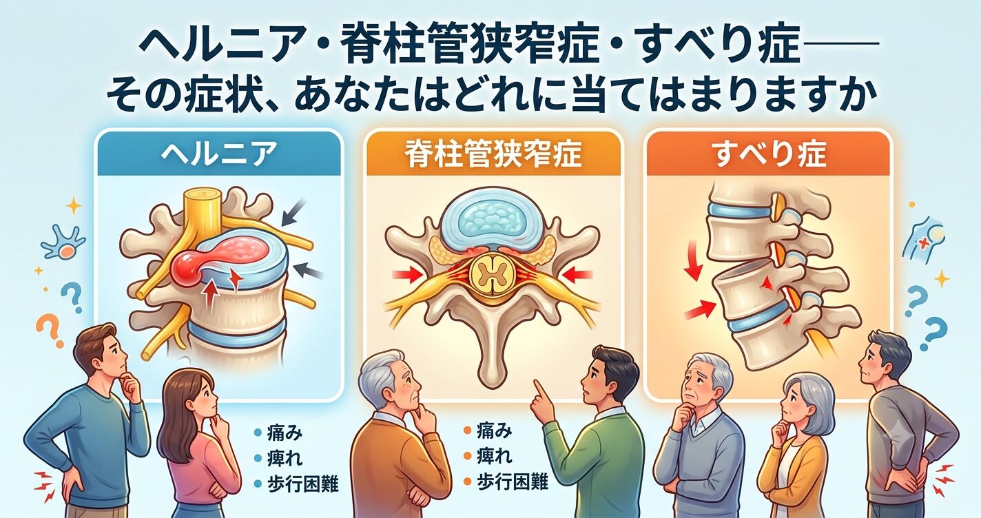 ヘルニア・脊柱管狭窄症・すべり症の症状別イラスト