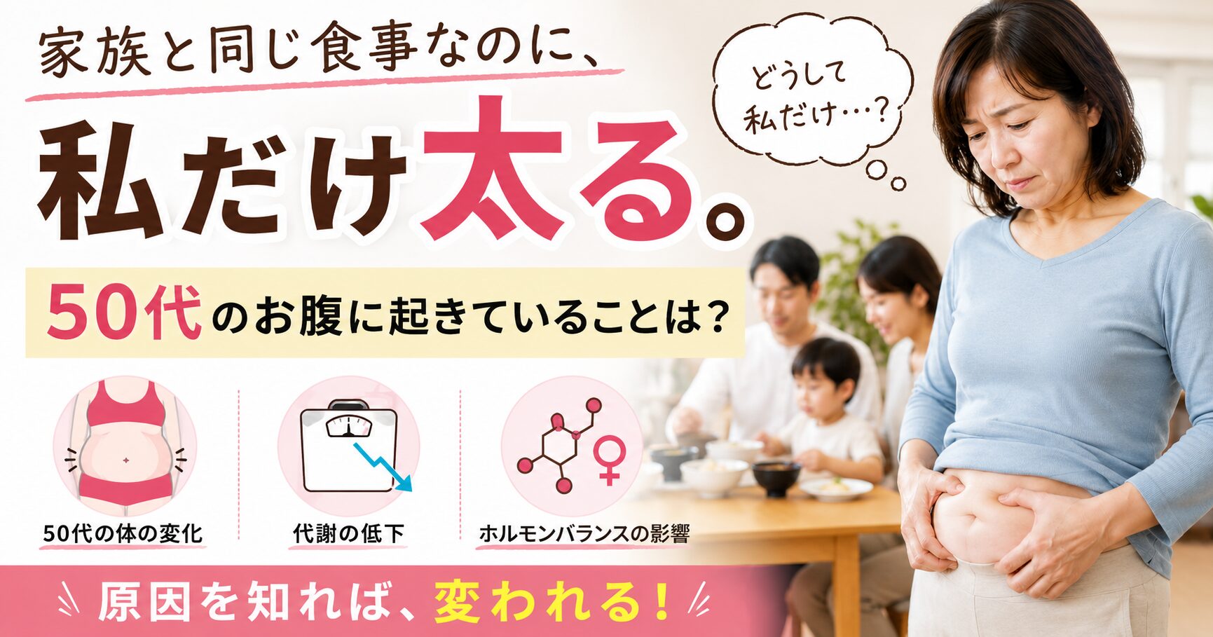 家族と同じ食事をしても私だけ太るイメージ画像
