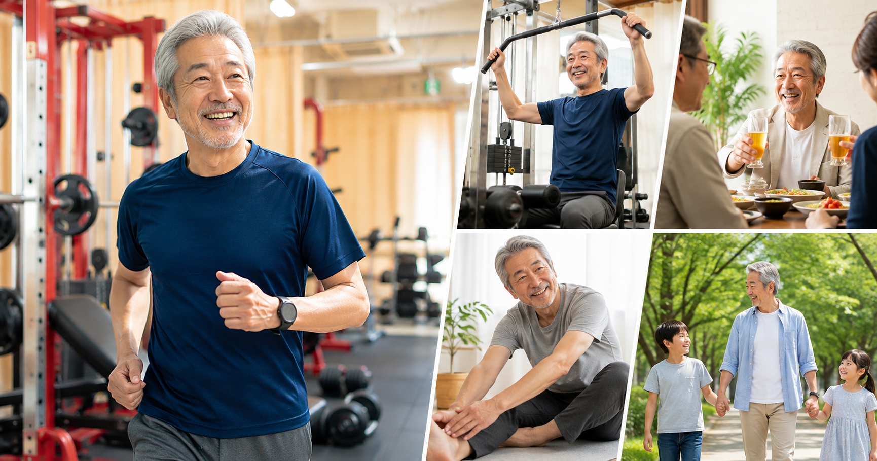 初老の男性が楽しく運動するイメージ画像