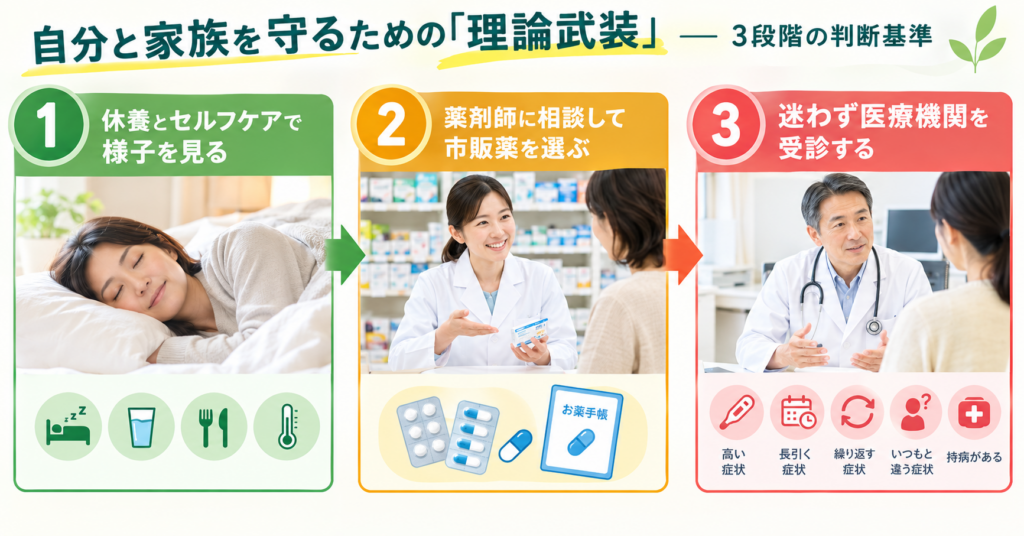 自分と家族を守るための理論武装３段階の判断基準説明画像