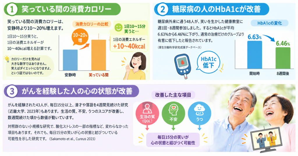 笑いによる体に起こる良い反応を分かりやすくグラフ化した画像