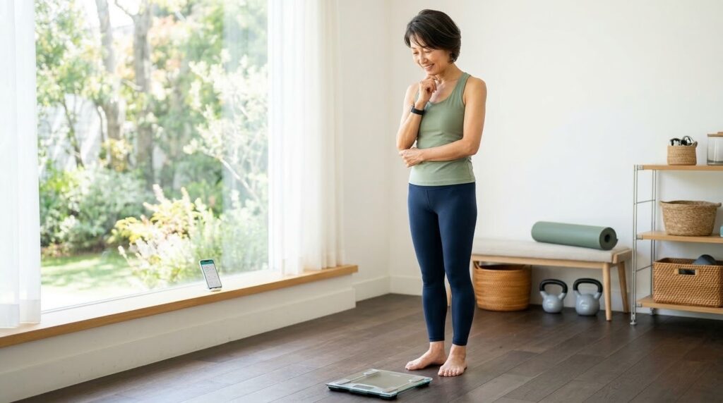 太っていると思っていたのに、体重が減ってて悩む女性の姿の画像