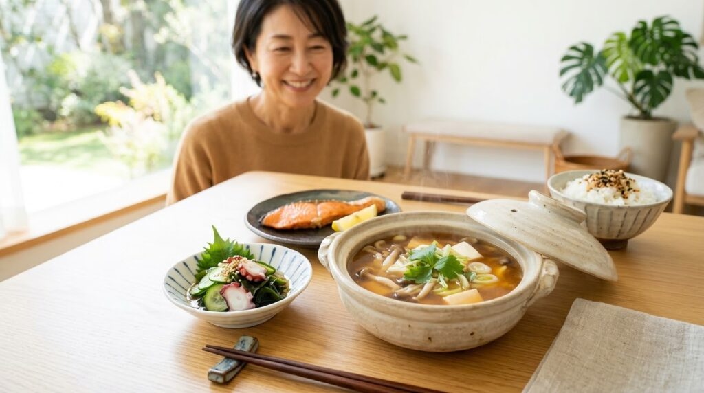 和風の出汁やお酢を生かして美味しそうな食事の風景画像